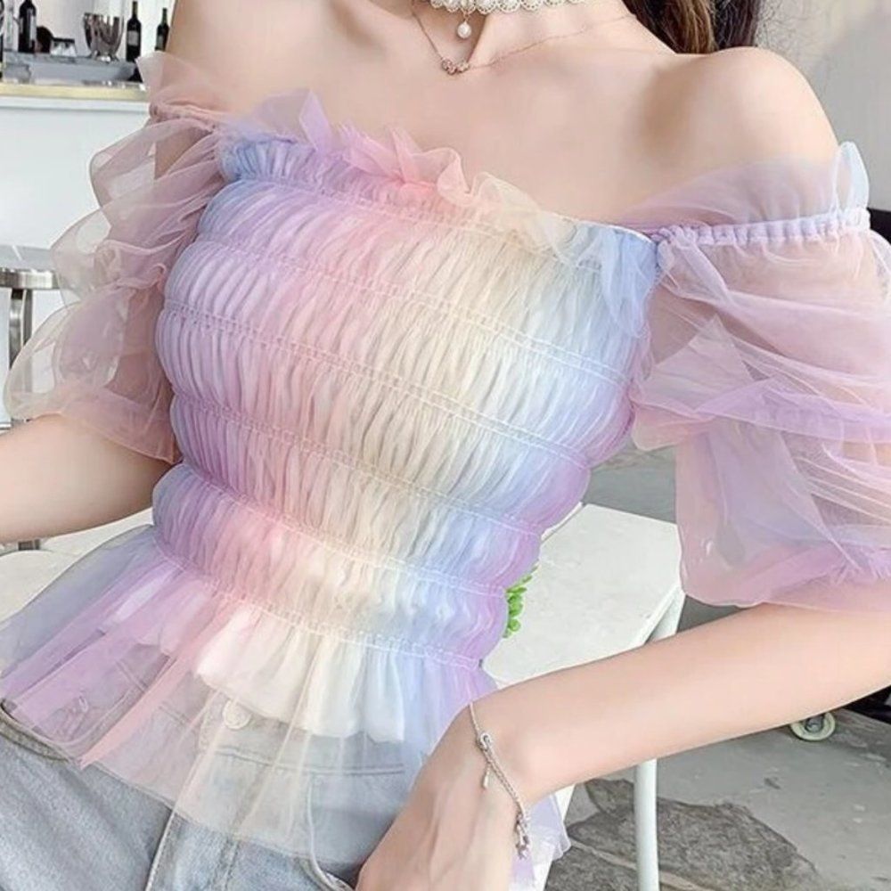 Pastel Rainbow Women Top Blouse